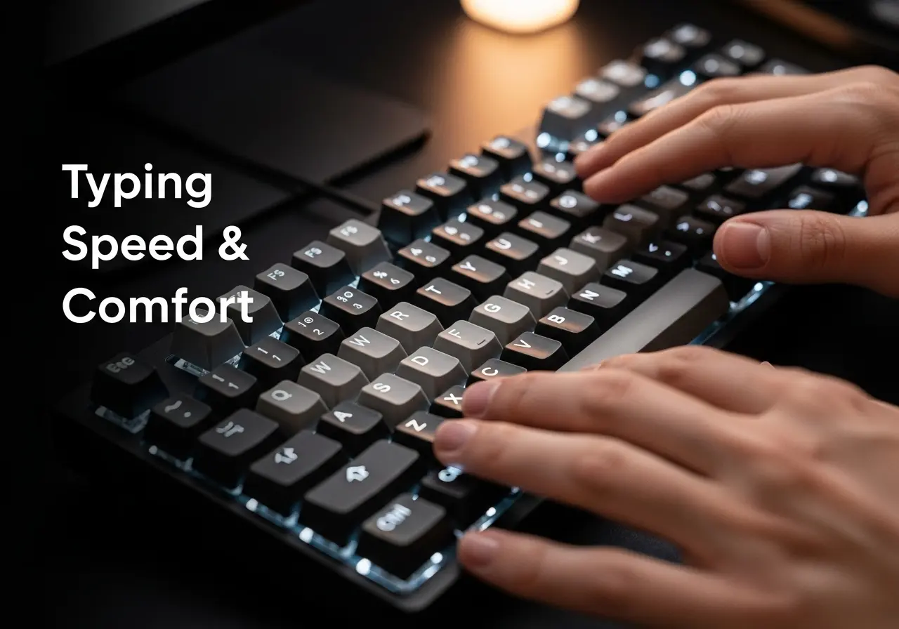 Hands typing on a mechanical keyboard with colorful keycaps