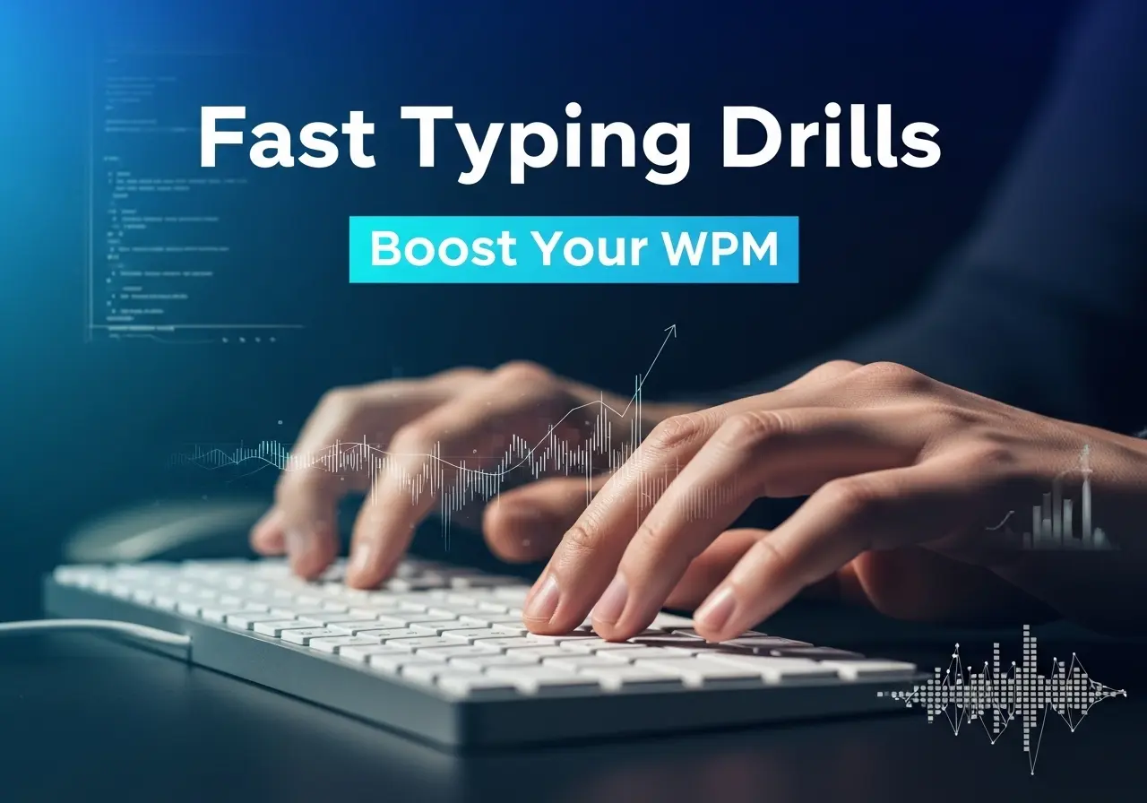 Hands performing typing drills on a keyboard