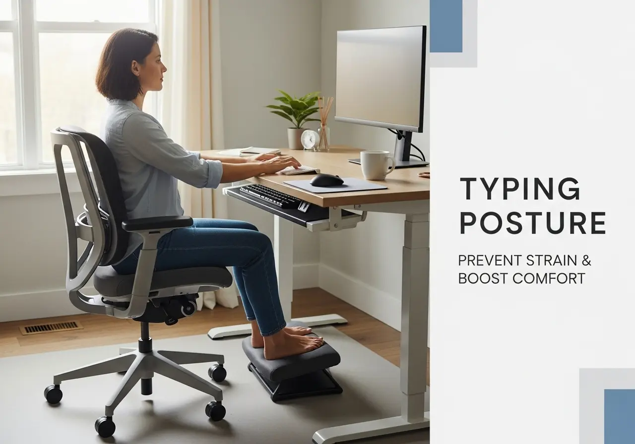 Person demonstrating proper typing posture at a desk