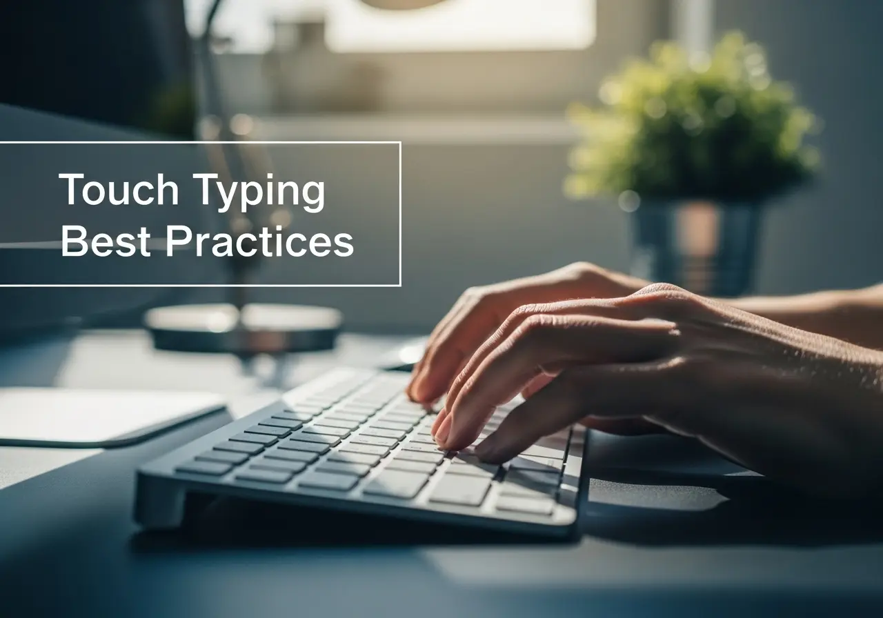 Hands touch typing on a keyboard